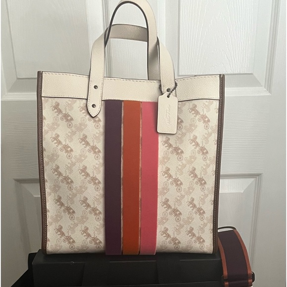 COACH Field Tote with Varsity Stripe(Including matching Charlie Pouch) - Picture 4 of 12